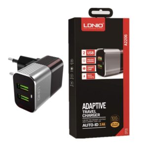 Incarcator LDNIO A2206 Adaptive Travel Charger, 5V 2.4A , 2 USB cu Auto-ID pentru iPhone, iPad, Negru-Gri