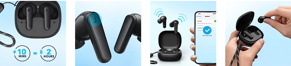 Casti True Wireless Anker SoundCore R50i, Bluetooth 5.3, autonomie 30H, Negru
