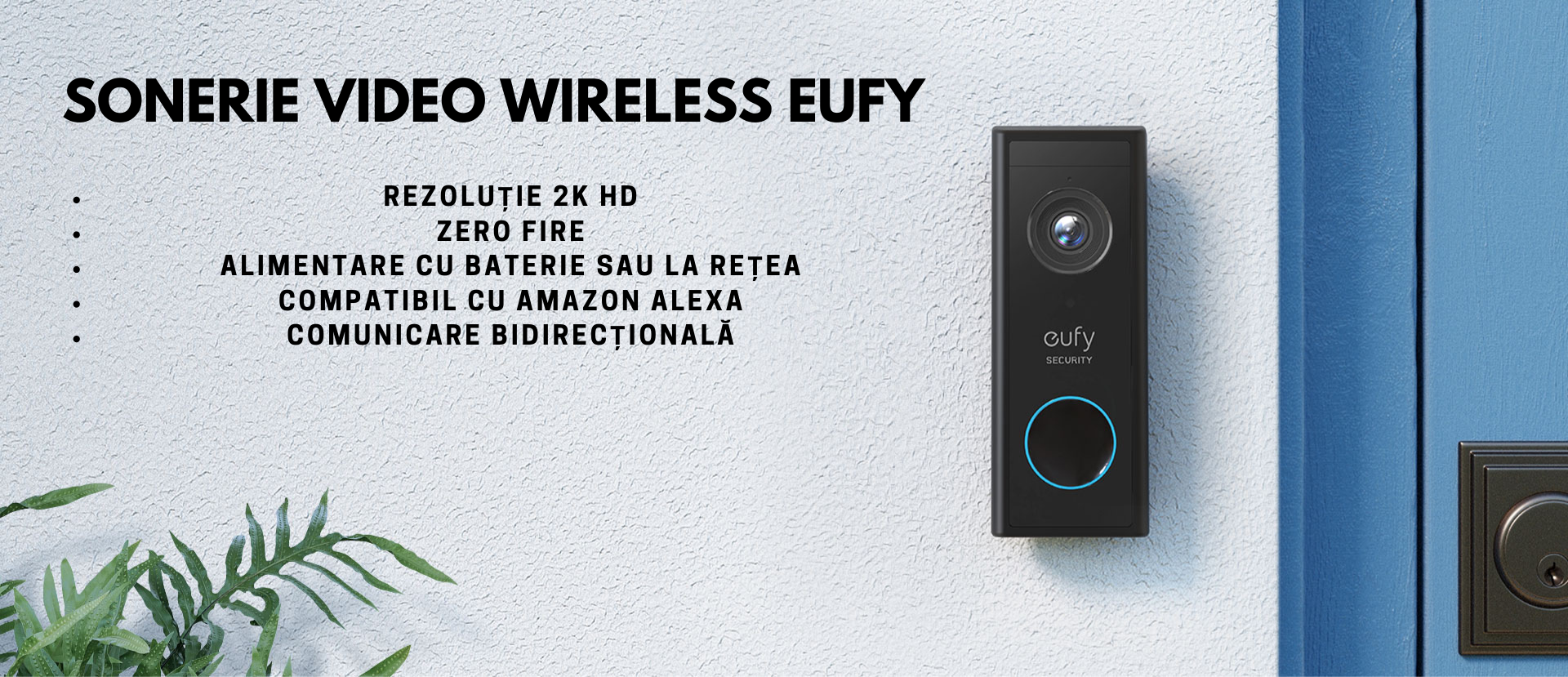 Kit Sonerie video eufy + HomeBase, Wireless, 2K HD, autonomie 6 luni, Negru