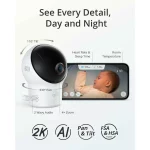 Set monitorizare bebe eufy Smart Sock Baby Monitor S340, Camera 2K, 2.4 GHz Wi-Fi, Pan & Tilt, urmarire ritm cardiac si niveluri de oxigen din sange, detectie AI Cry, Alb